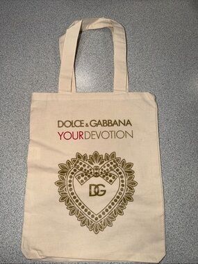 Dolce & Gabbana Cream Canvas Tote with Gold Heart and Red Accent